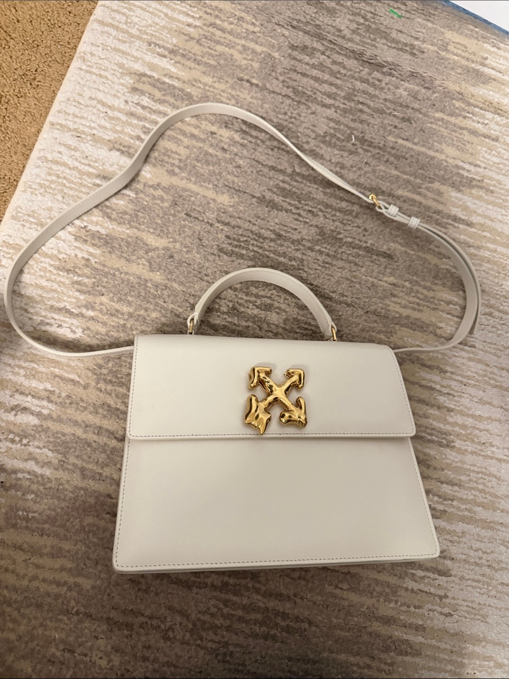 Cream Top-Handle Crossbody Bag with Gold Accent
